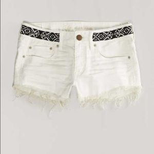 AE; White Jean Beaded Shorts